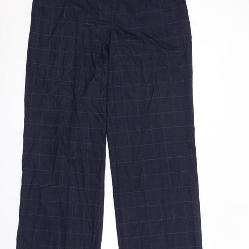 NEXT Womens Blue Check Wool Dress Pants Trousers Size 14 L32 in Regular Zip