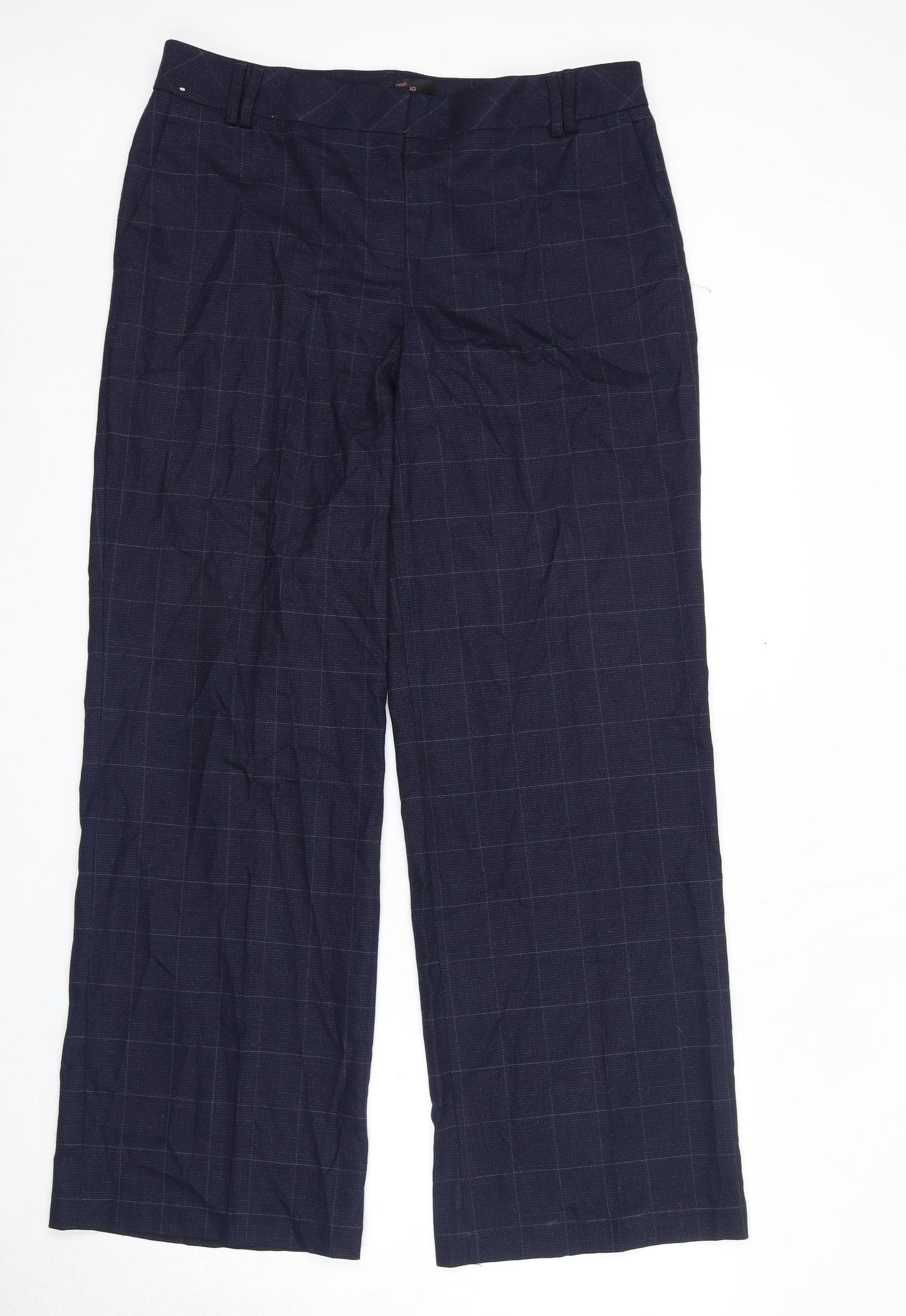 NEXT Womens Blue Check Wool Dress Pants Trousers Size 14 L32 in Regular Zip