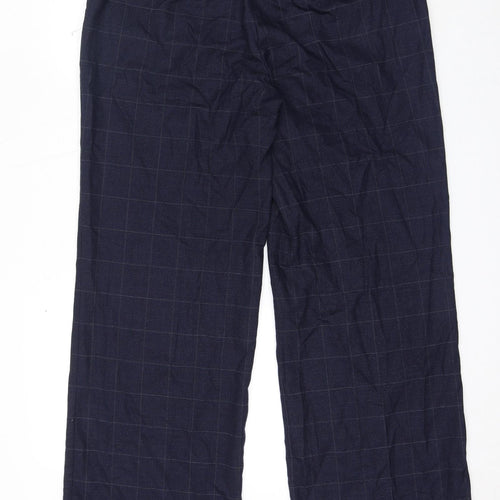NEXT Womens Blue Check Wool Dress Pants Trousers Size 14 L32 in Regular Zip