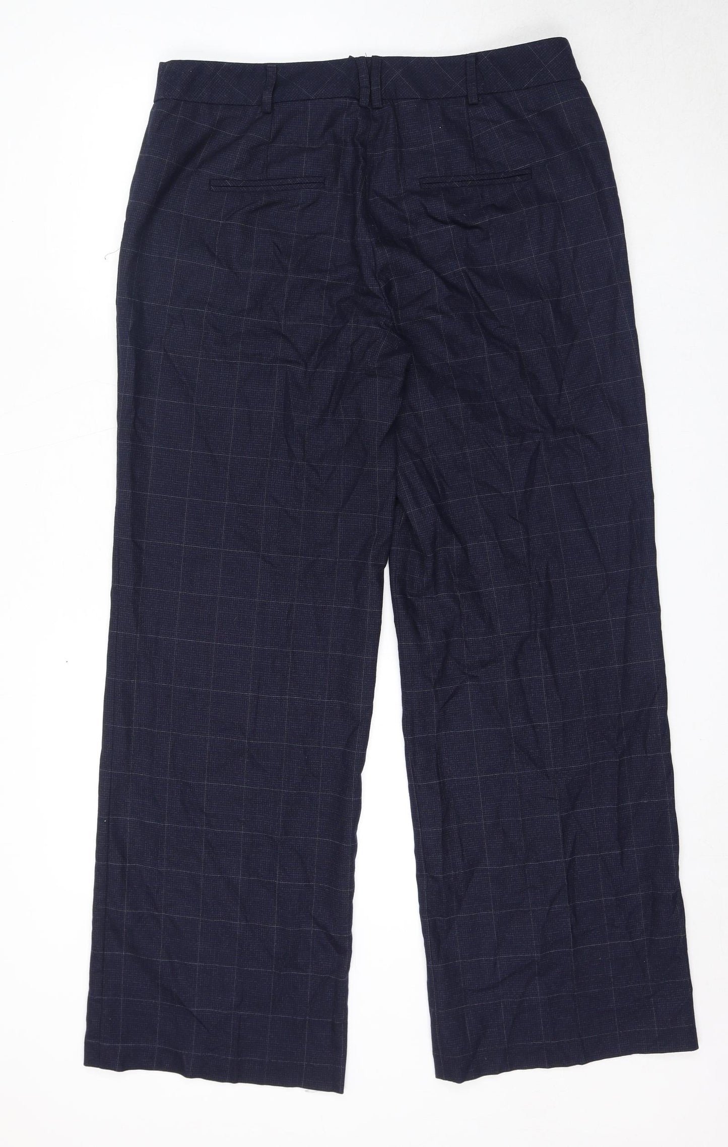 NEXT Womens Blue Check Wool Dress Pants Trousers Size 14 L32 in Regular Zip