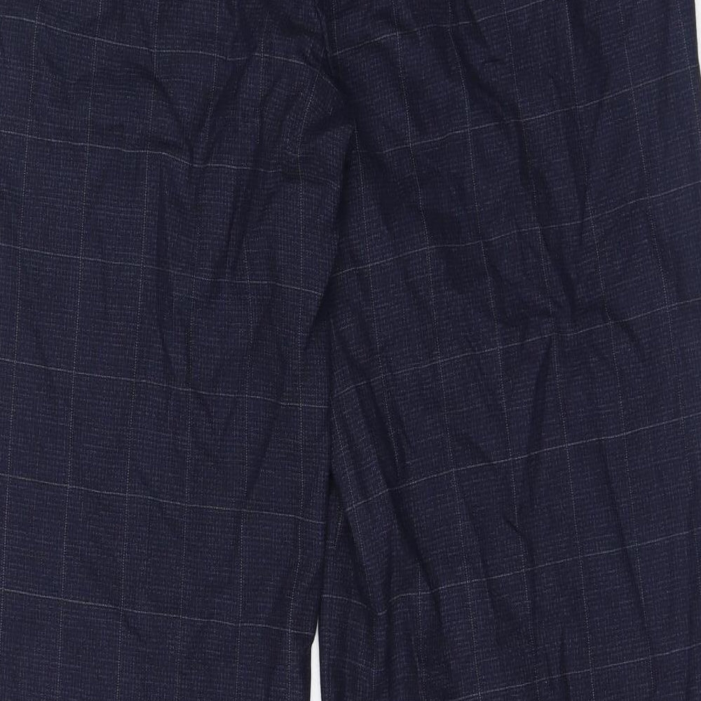 NEXT Womens Blue Check Wool Dress Pants Trousers Size 14 L32 in Regular Zip