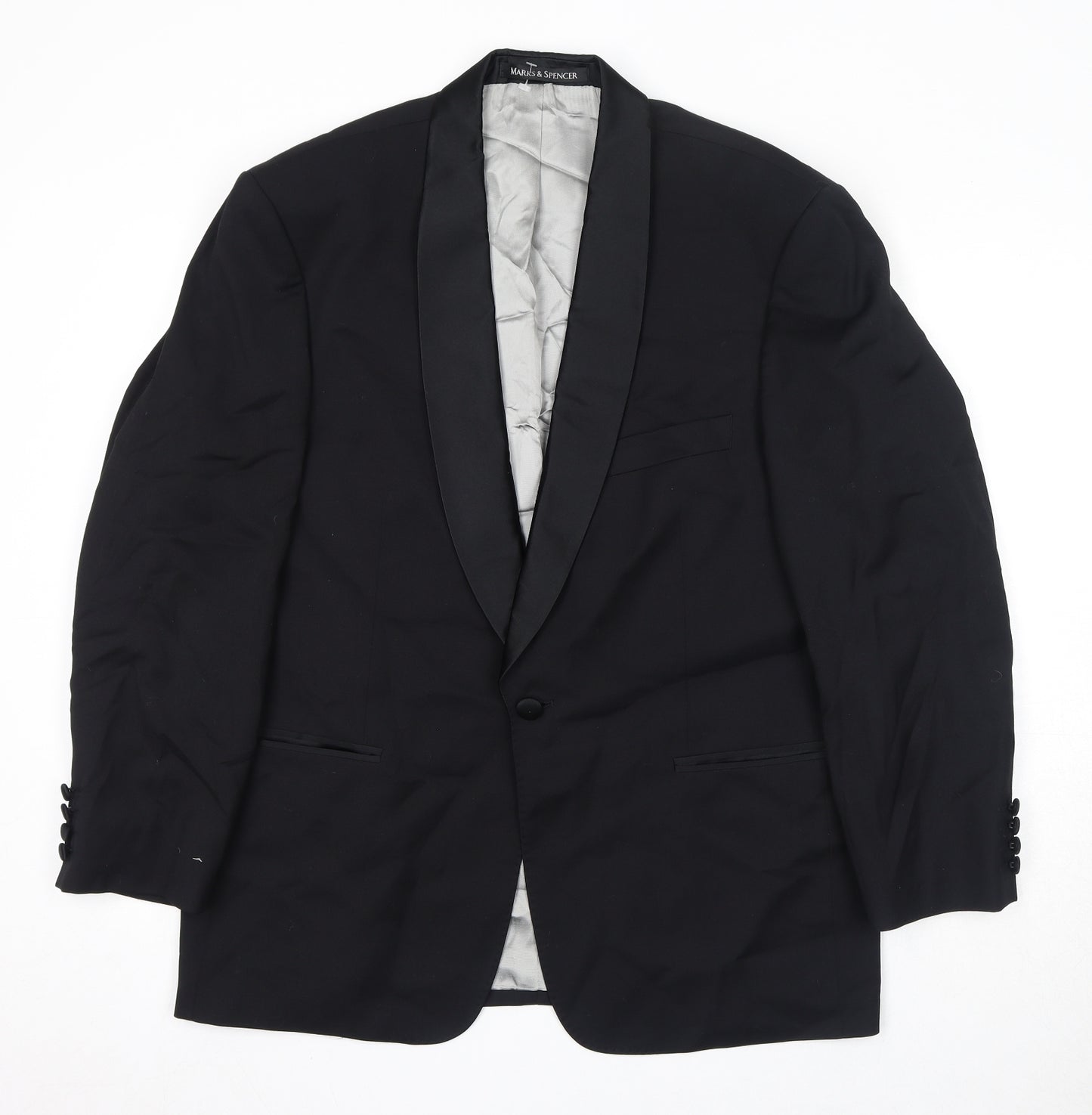 Marks and Spencer Mens Black Wool Tuxedo Suit Jacket Size 40 Regular