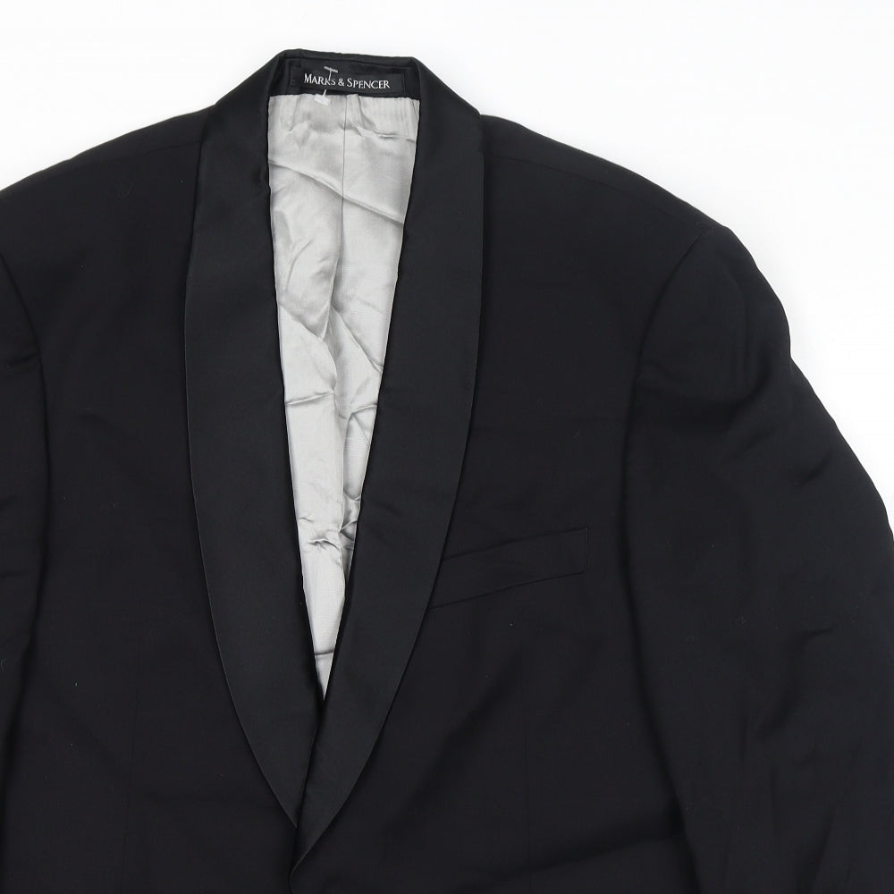 Marks and Spencer Mens Black Wool Tuxedo Suit Jacket Size 40 Regular