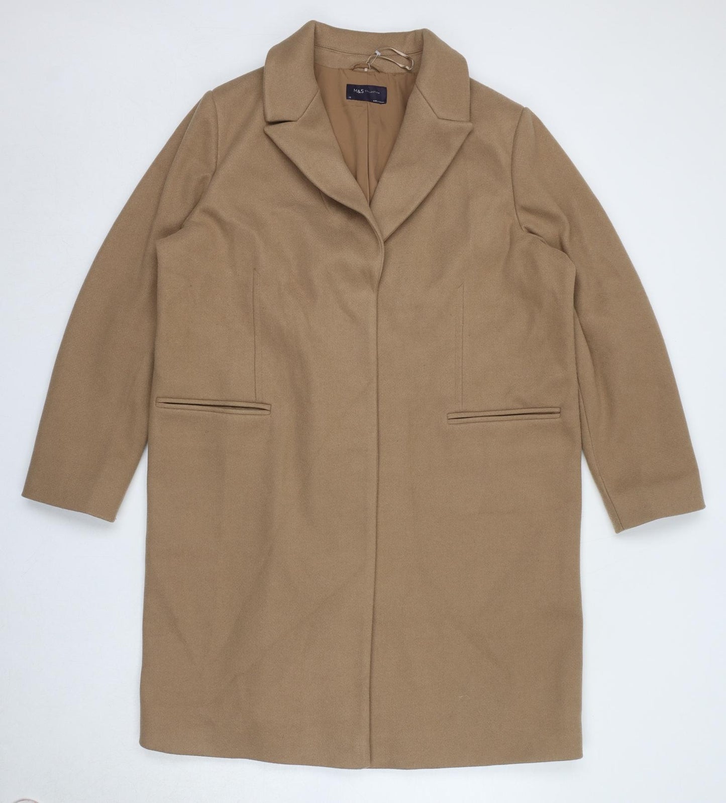Marks and Spencer Womens Beige Overcoat Coat Size 18 Snap