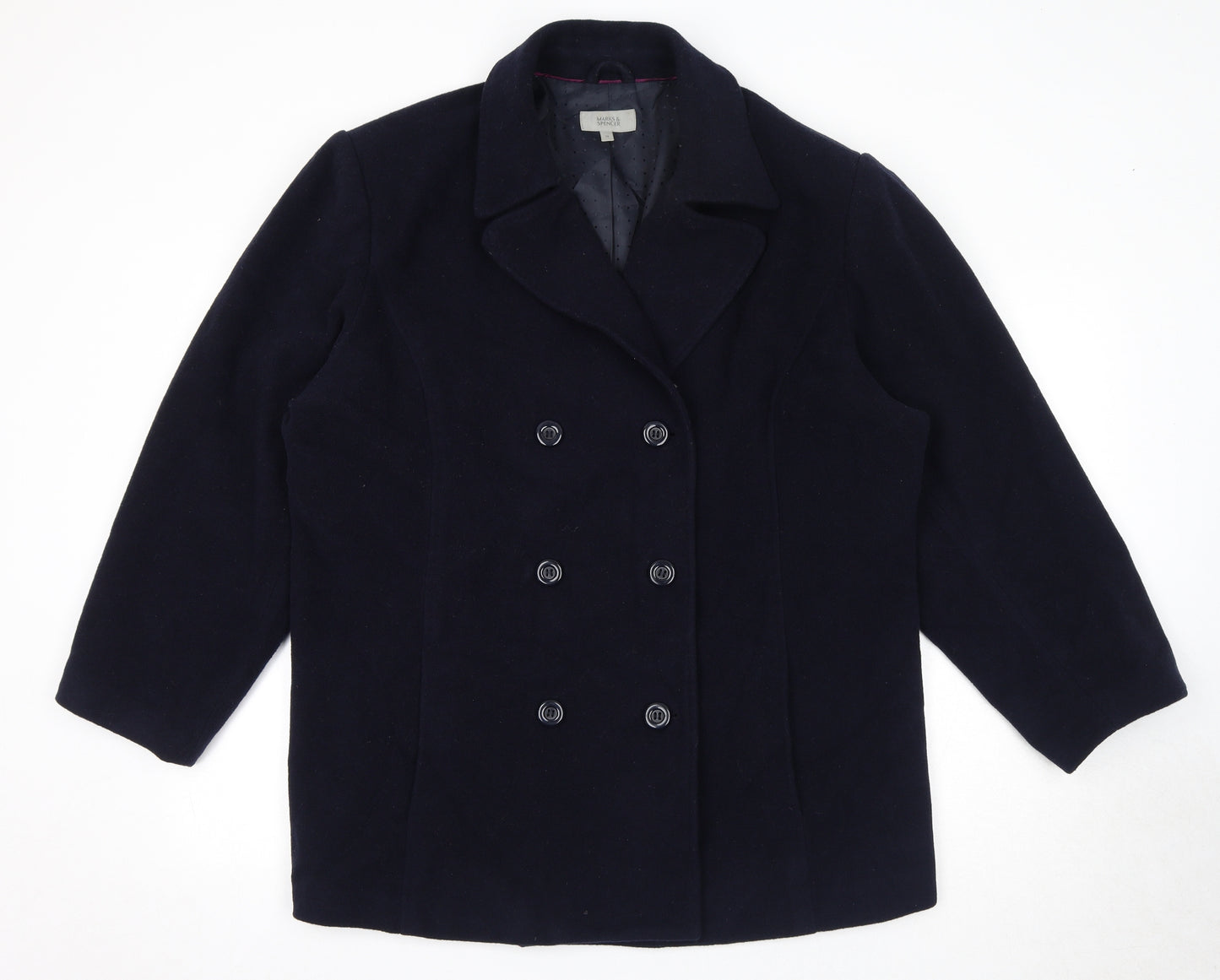 Marks and Spencer Womens Blue Pea Coat Coat Size 24 Button