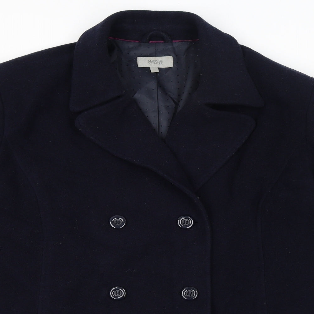 Marks and Spencer Womens Blue Pea Coat Coat Size 24 Button