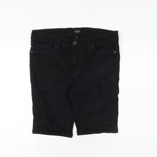 River Island Mens Black Cotton Bermuda Shorts Size 32 in Regular Zip