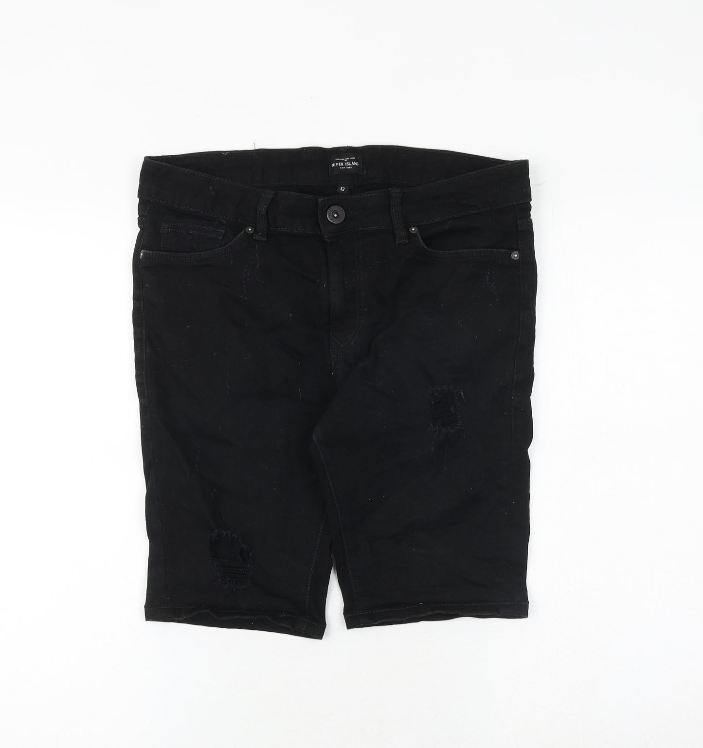 River Island Mens Black Cotton Bermuda Shorts Size 32 in Regular Zip