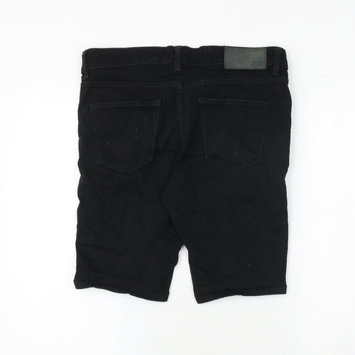 River Island Mens Black Cotton Bermuda Shorts Size 32 in Regular Zip