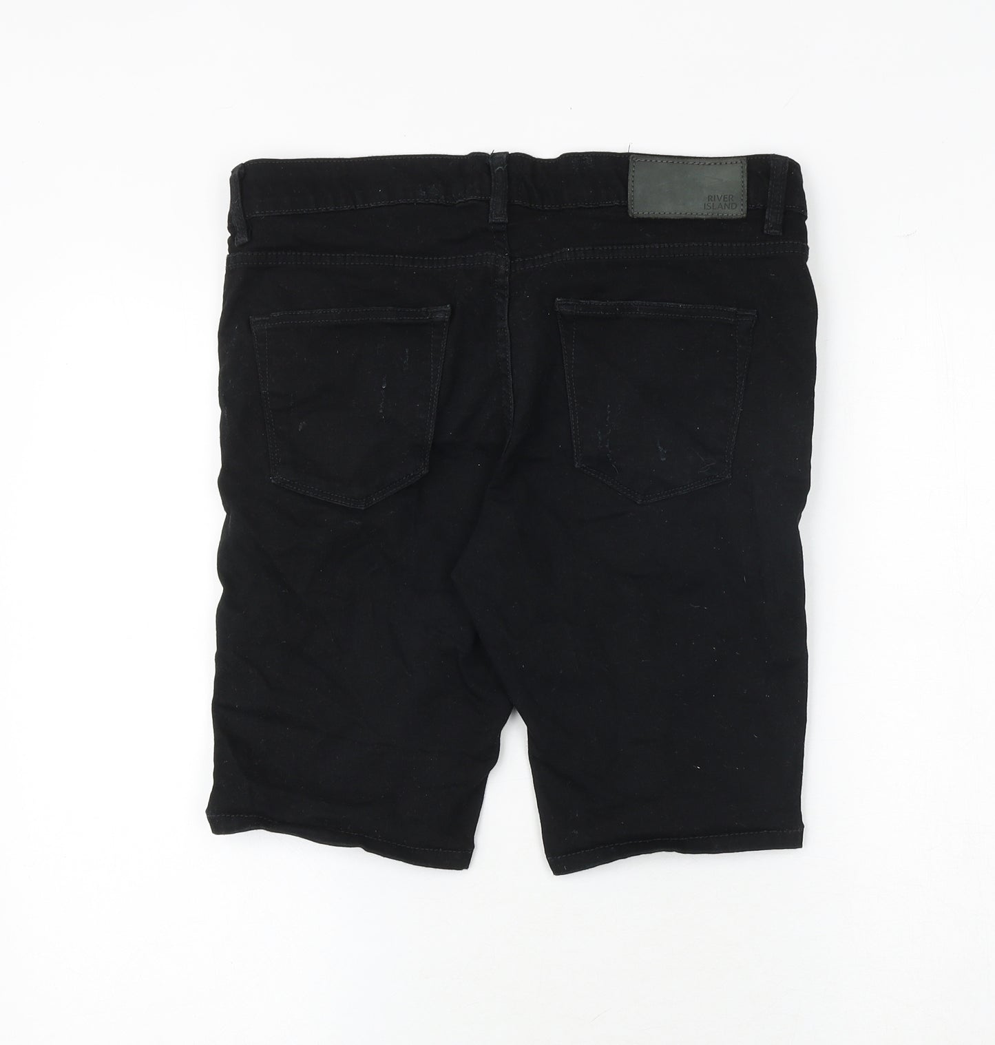 River Island Mens Black Cotton Bermuda Shorts Size 32 in Regular Zip
