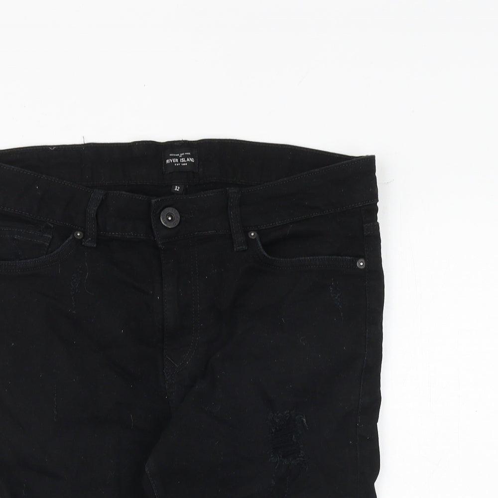 River Island Mens Black Cotton Bermuda Shorts Size 32 in Regular Zip