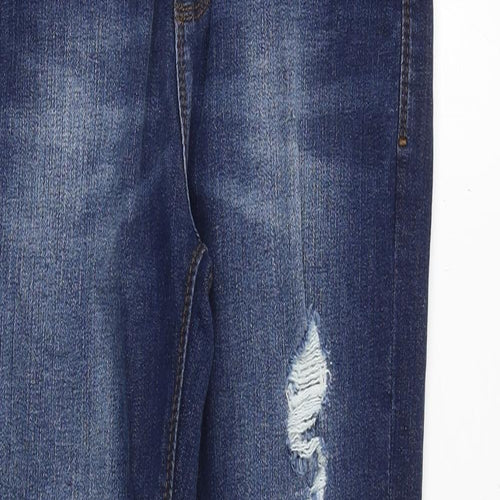 NEXT Boys Blue Cotton Skinny Jeans Size 13 Years Regular Zip - Distressed