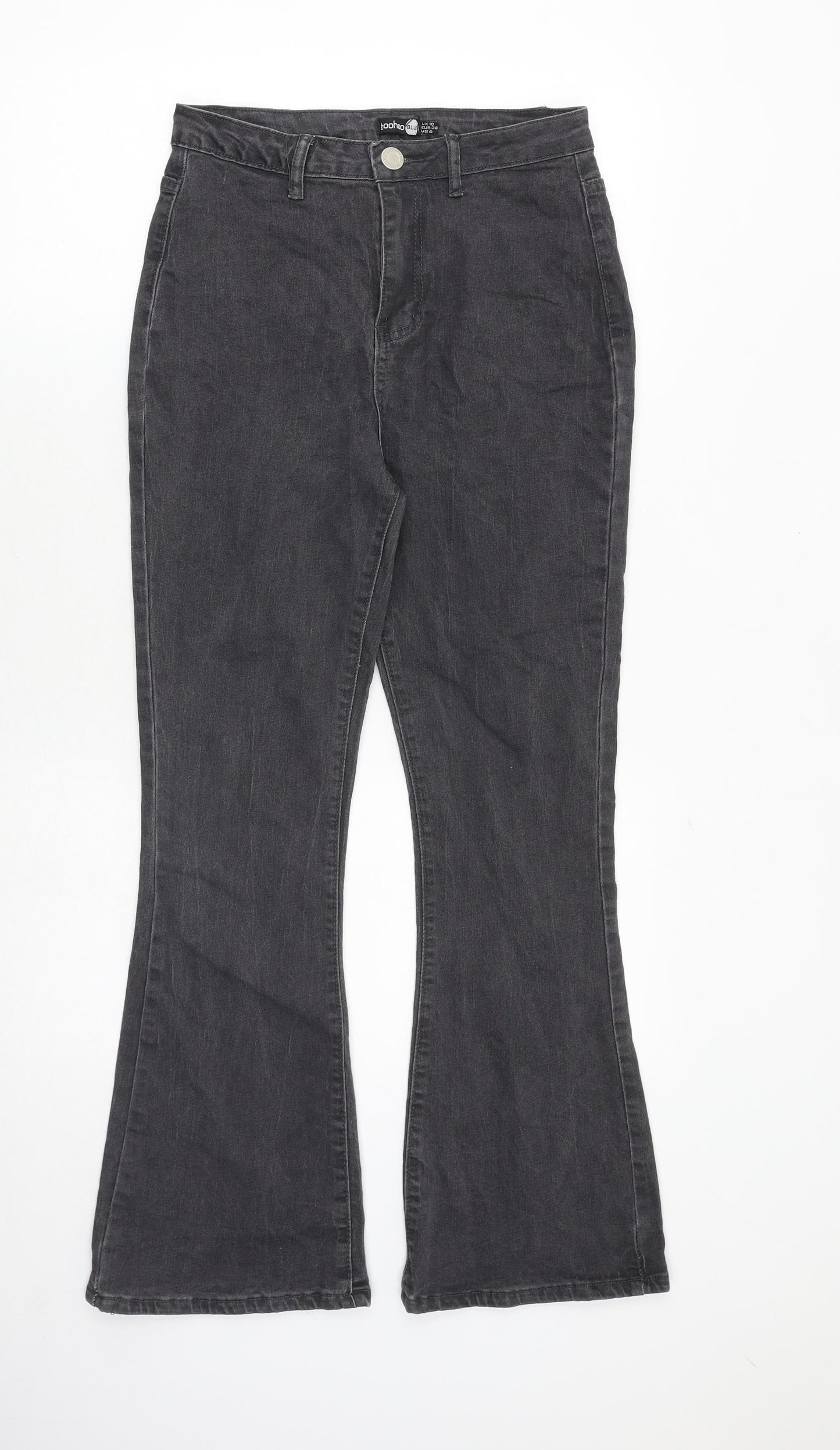 Boohoo Womens Grey Cotton Bootcut Jeans Size 10 Regular Zip