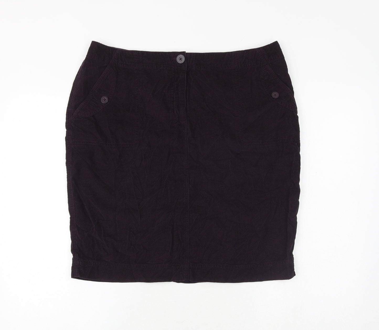 Marks and Spencer Womens Purple Cotton A-Line Skirt Size 16 Zip