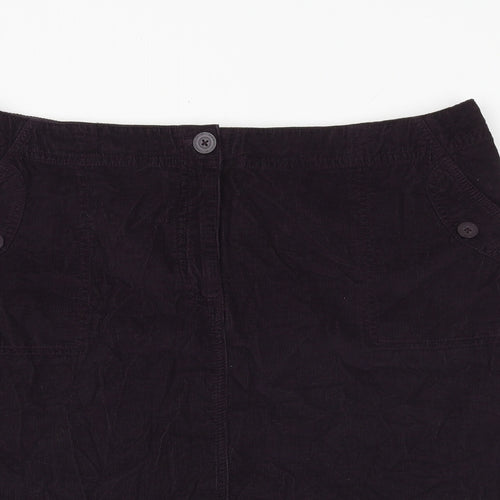 Marks and Spencer Womens Purple Cotton A-Line Skirt Size 16 Zip