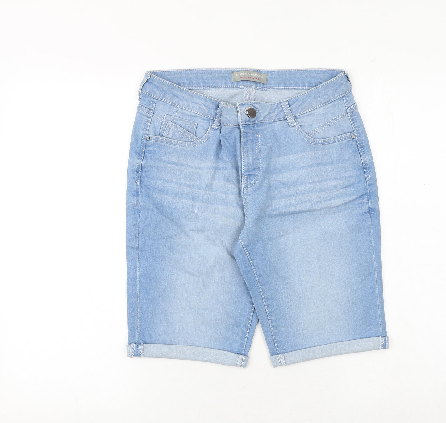 Dorothy Perkins Womens Blue Cotton Skimmer Shorts Size 12 Regular Zip
