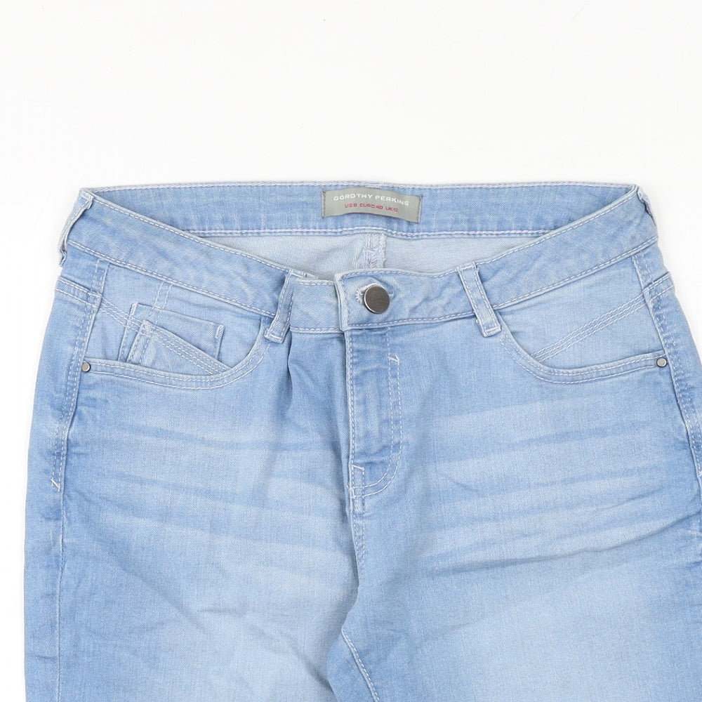 Dorothy Perkins Womens Blue Cotton Skimmer Shorts Size 12 Regular Zip