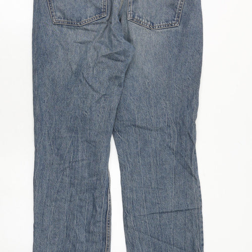 Zara Womens Blue Cotton Straight Jeans Size 14 Regular Zip