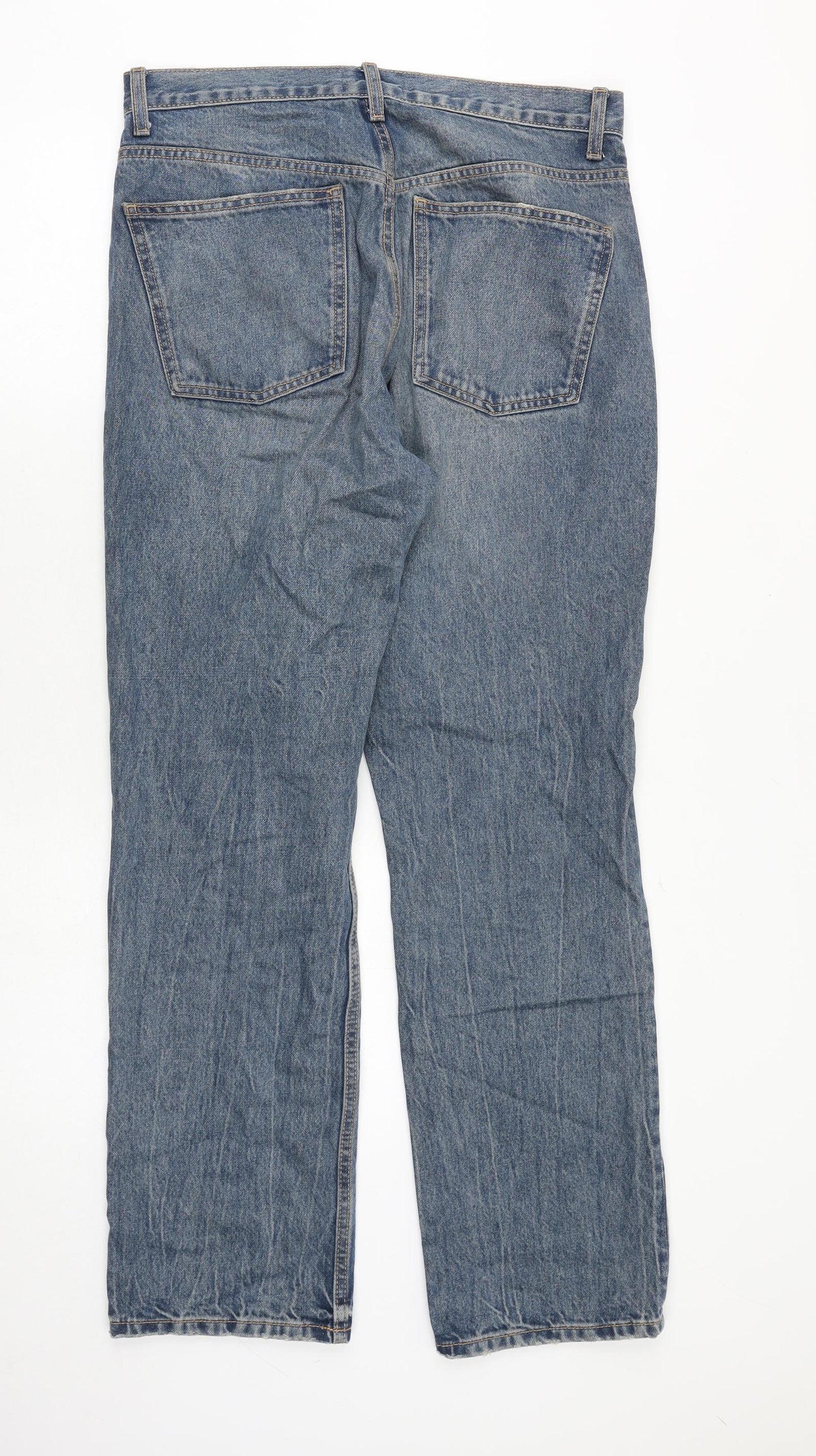 Zara Womens Blue Cotton Straight Jeans Size 14 Regular Zip