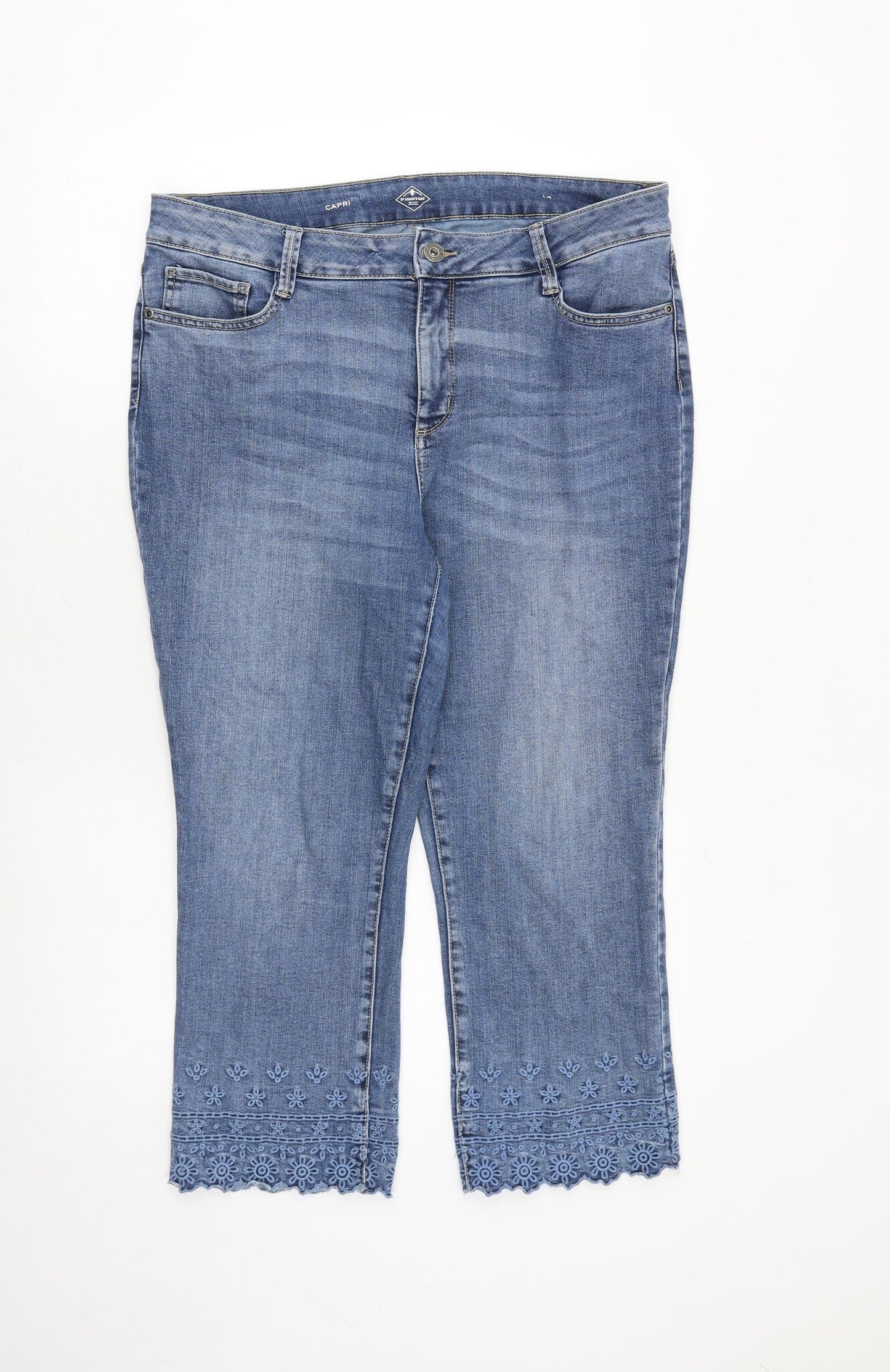 St. John's Bay Womens Blue Cotton Capri Jeans Size 14 Regular Zip