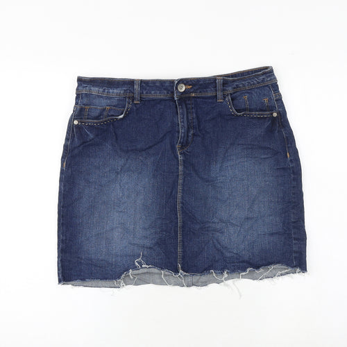 Marks and Spencer Womens Blue Cotton A-Line Skirt Size 14 Zip