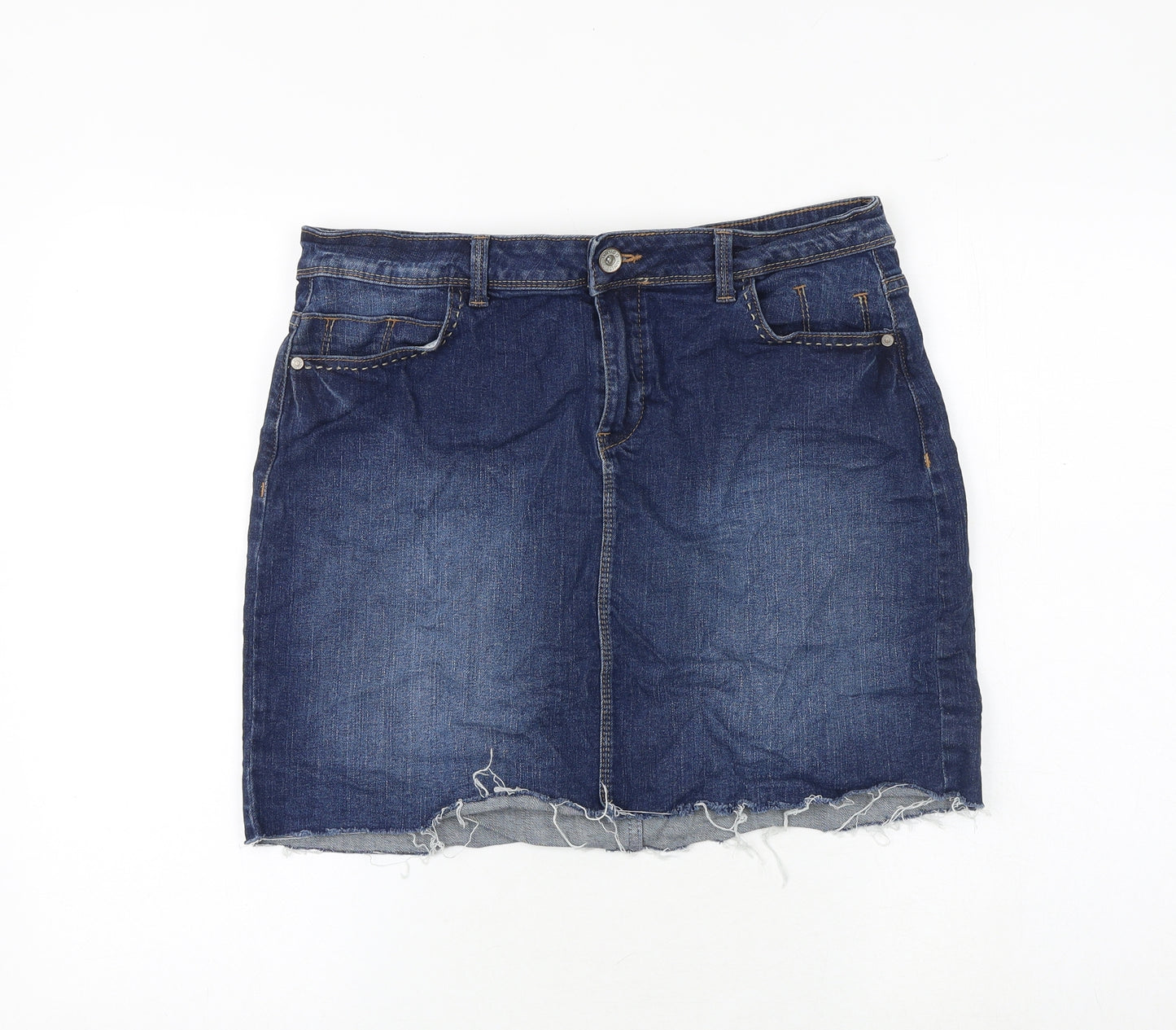 Marks and Spencer Womens Blue Cotton A-Line Skirt Size 14 Zip