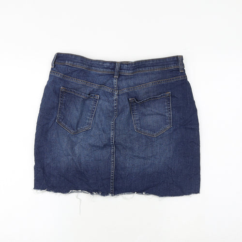 Marks and Spencer Womens Blue Cotton A-Line Skirt Size 14 Zip