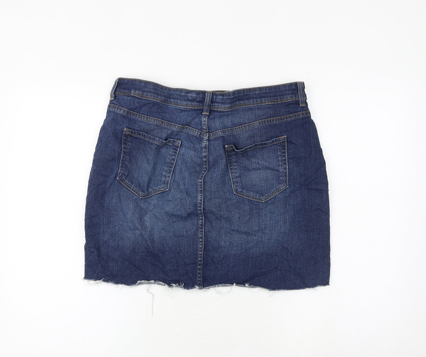 Marks and Spencer Womens Blue Cotton A-Line Skirt Size 14 Zip