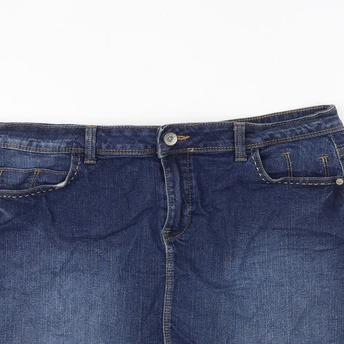 Marks and Spencer Womens Blue Cotton A-Line Skirt Size 14 Zip