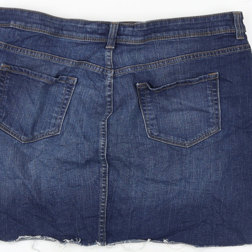 Marks and Spencer Womens Blue Cotton A-Line Skirt Size 14 Zip