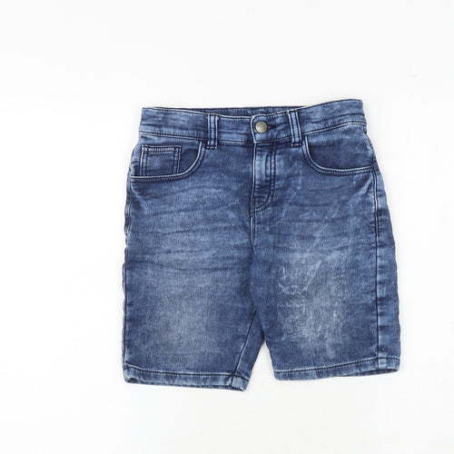Marks and Spencer Boys Blue Cotton Chino Shorts Size 9-10 Years Regular Zip