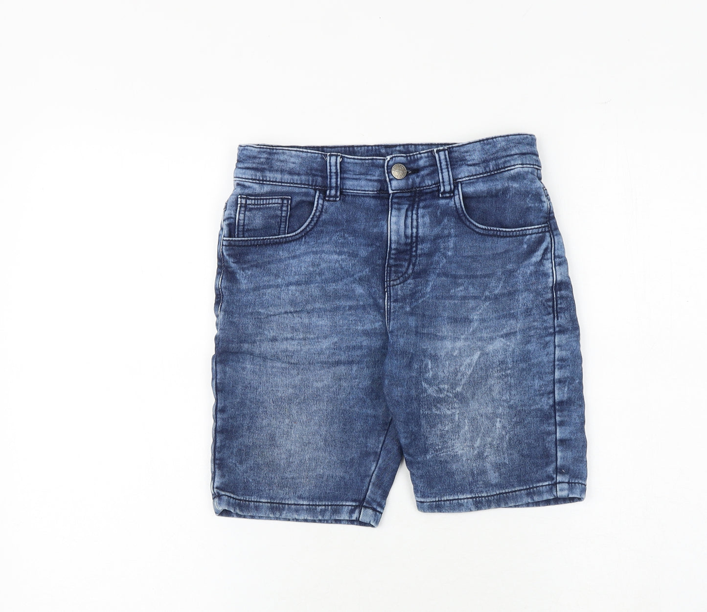 Marks and Spencer Boys Blue Cotton Chino Shorts Size 9-10 Years Regular Zip