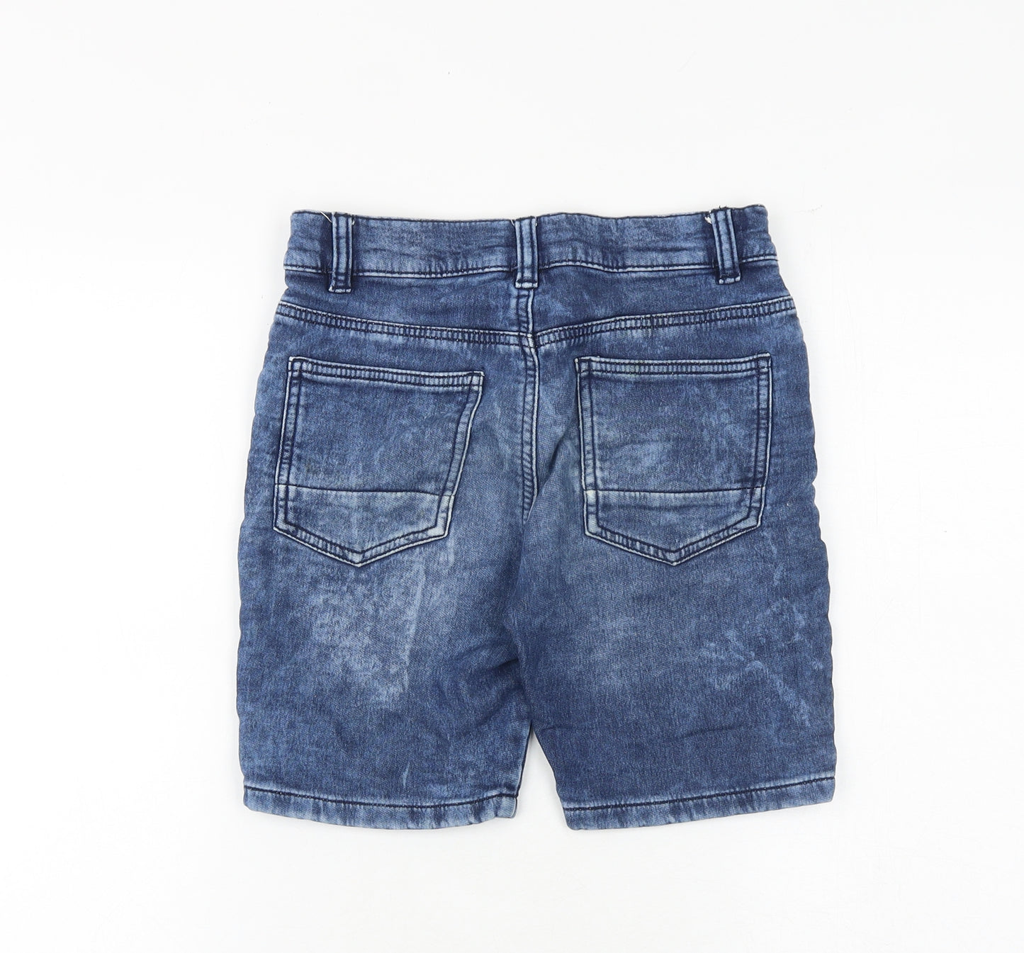 Marks and Spencer Boys Blue Cotton Chino Shorts Size 9-10 Years Regular Zip
