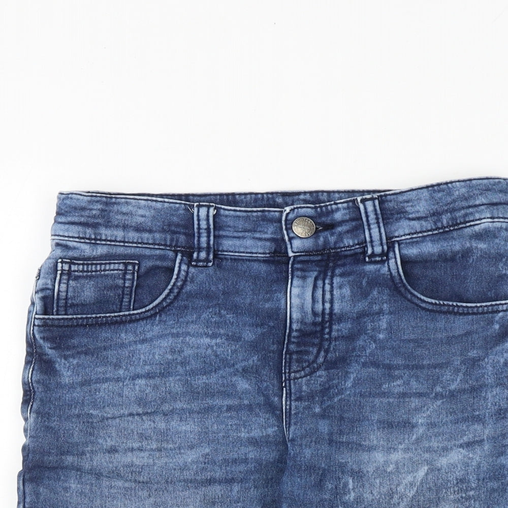 Marks and Spencer Boys Blue Cotton Chino Shorts Size 9-10 Years Regular Zip
