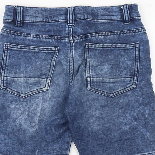 Marks and Spencer Boys Blue Cotton Chino Shorts Size 9-10 Years Regular Zip