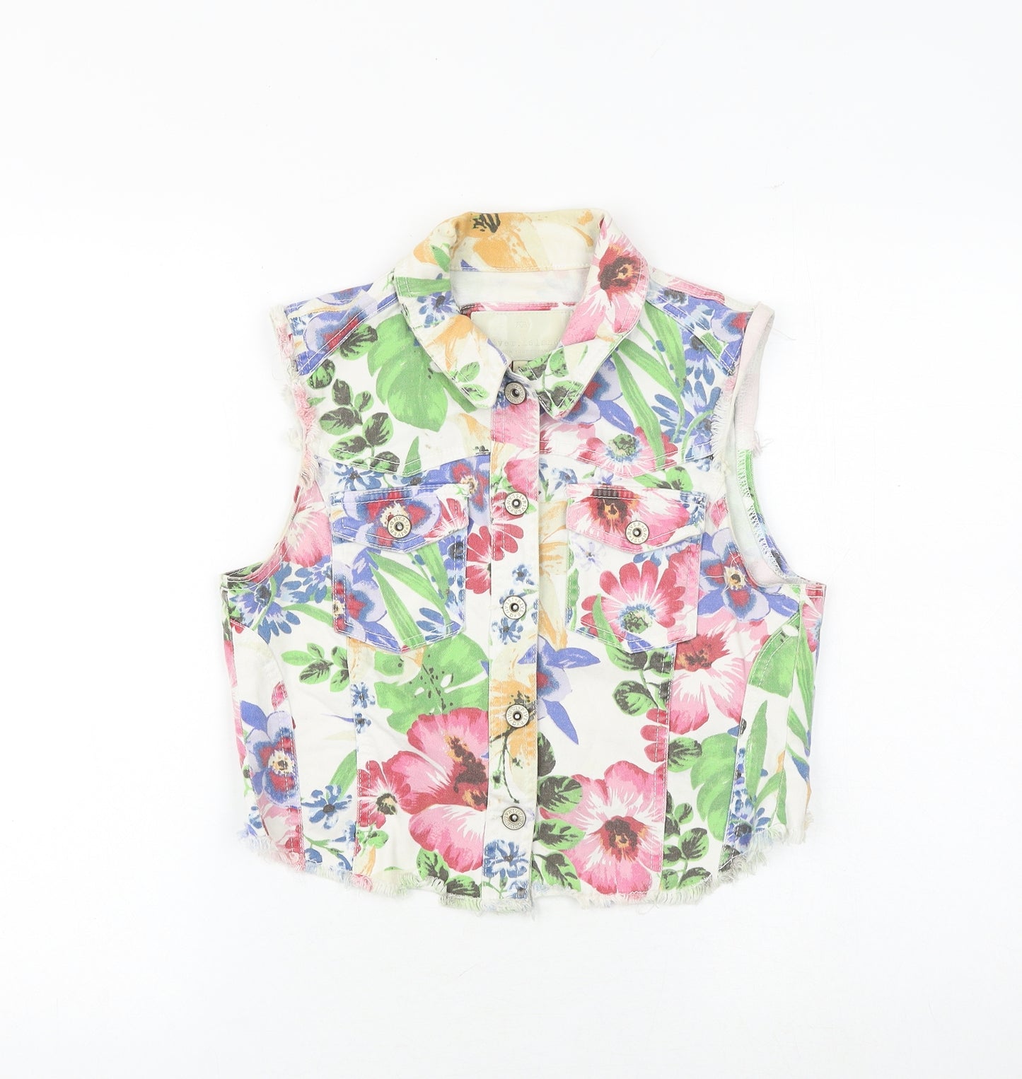 River Island Womens Multicoloured Floral Gilet Jacket Size 12 Button