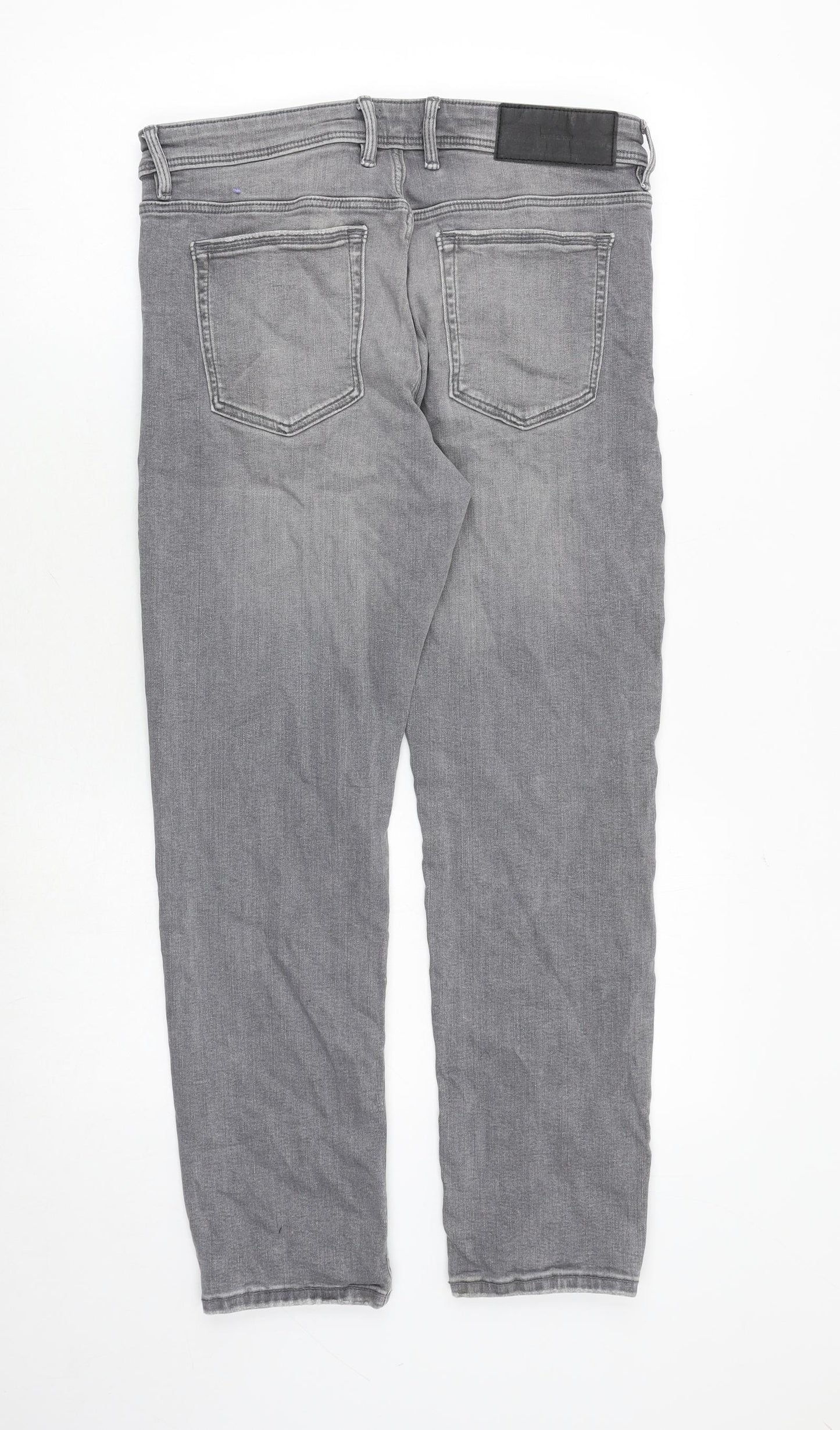 River Island Mens Grey Cotton Straight Jeans Size 30 in Regular Zip - Short Leg