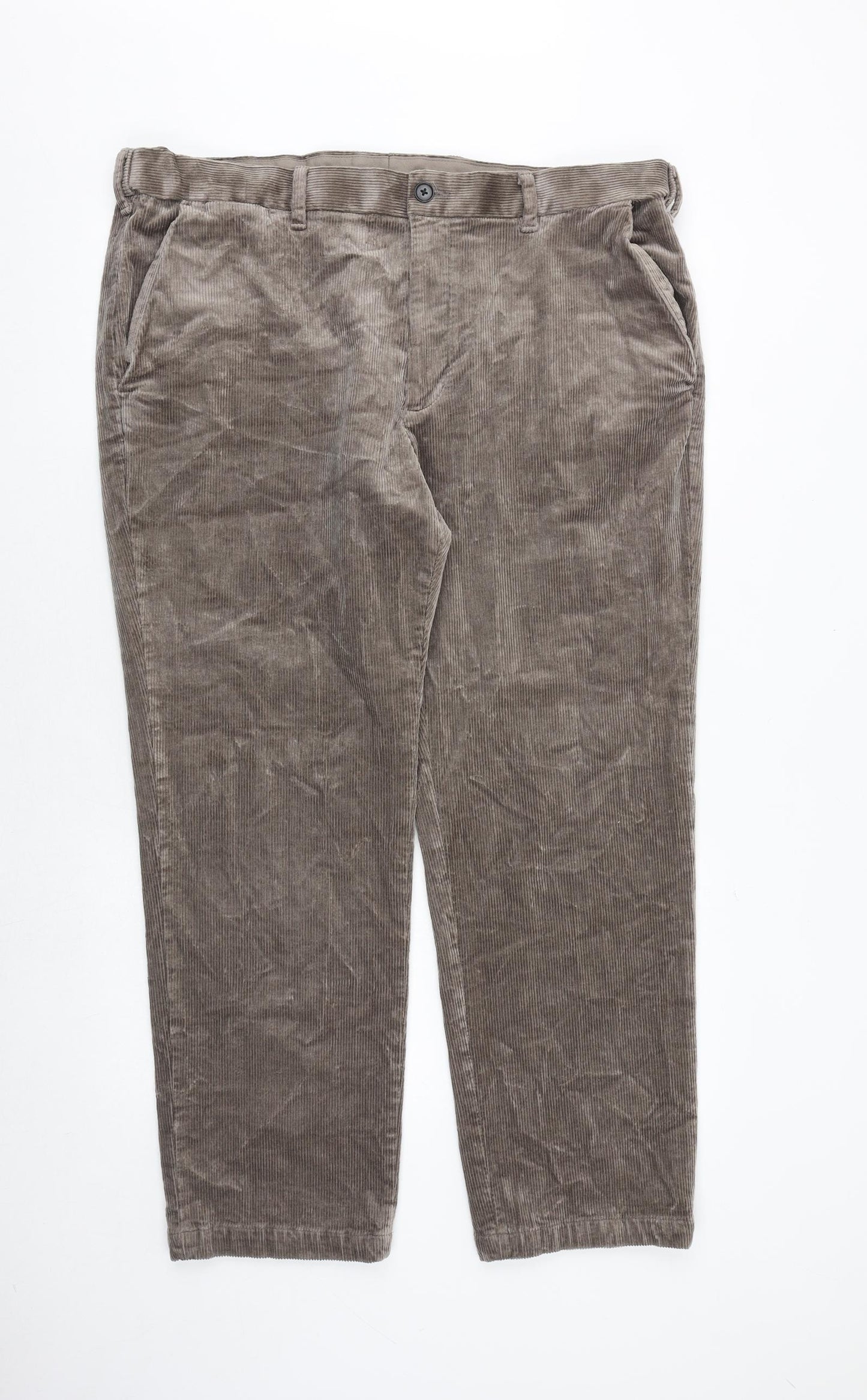 Marks and Spencer Mens Brown Cotton Trousers Size 40 in Regular Zip