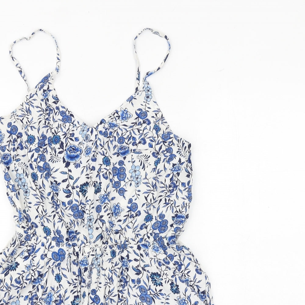 H&M Womens Blue Floral Viscose Playsuit One-Piece Size 10 Pullover