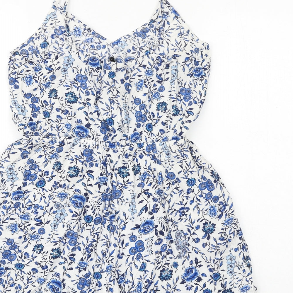 H&M Womens Blue Floral Viscose Playsuit One-Piece Size 10 Pullover