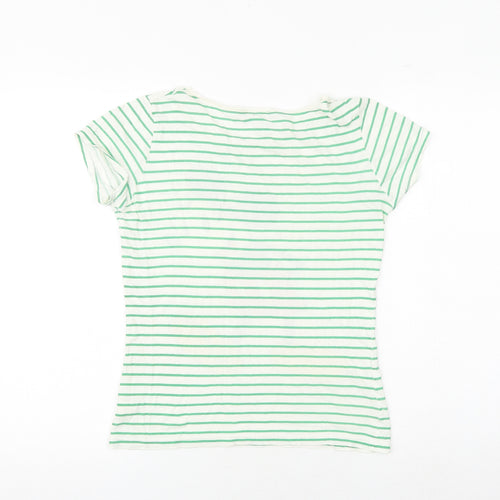 Topshop Womens Green Striped 100% Cotton Basic T-Shirt Size 8 Round Neck - Mickey Mouse