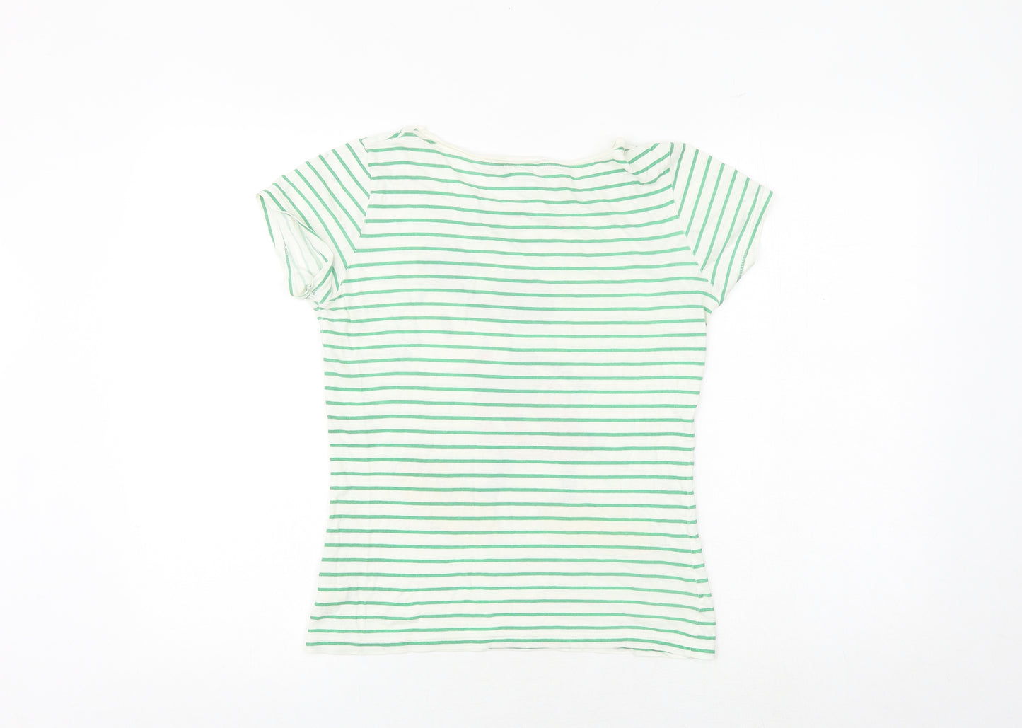 Topshop Womens Green Striped 100% Cotton Basic T-Shirt Size 8 Round Neck - Mickey Mouse