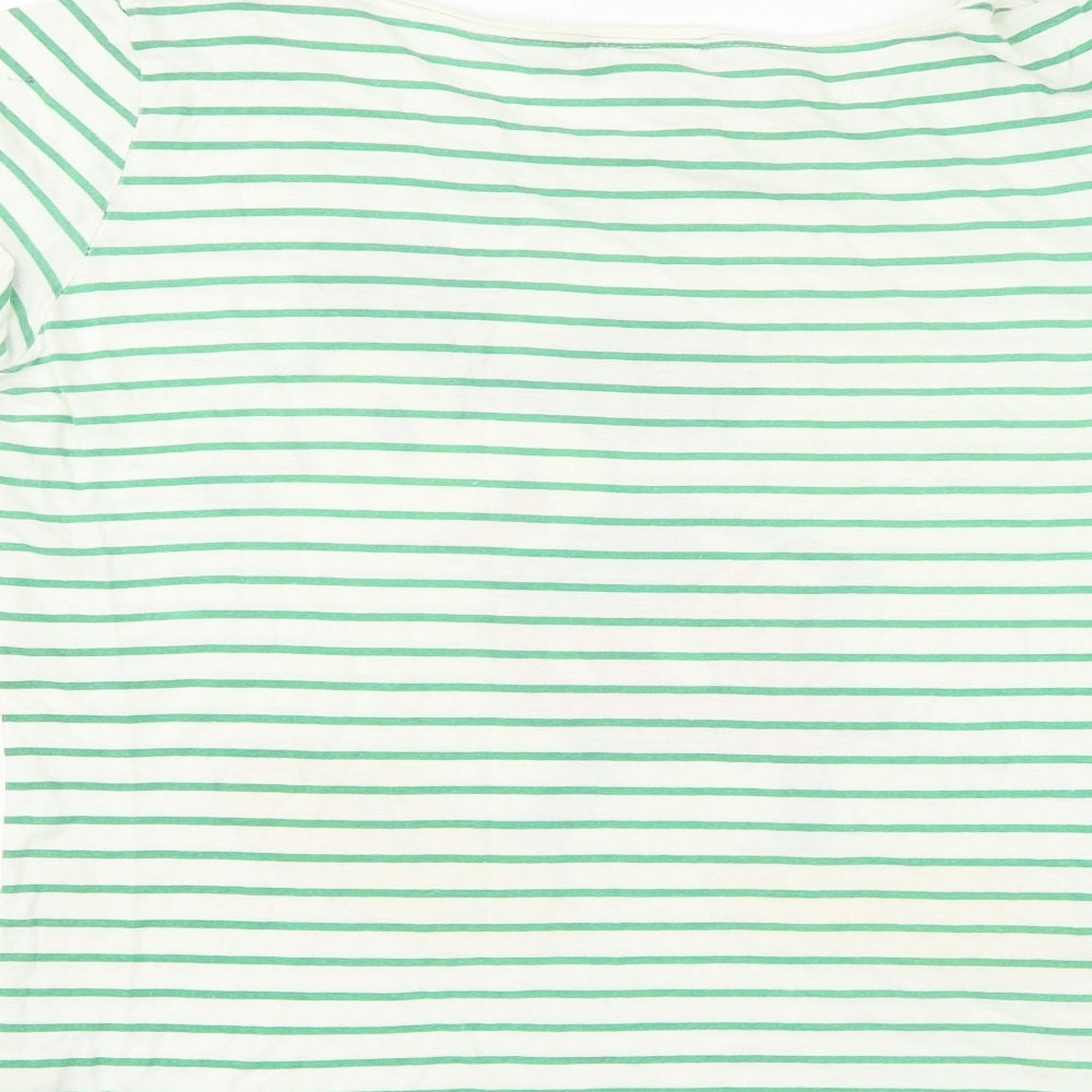 Topshop Womens Green Striped 100% Cotton Basic T-Shirt Size 8 Round Neck - Mickey Mouse