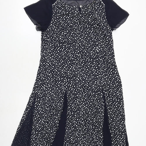 Afibel Womens Blue Polka Dot Polyester Trapeze & Swing Size 12 Round Neck Zip