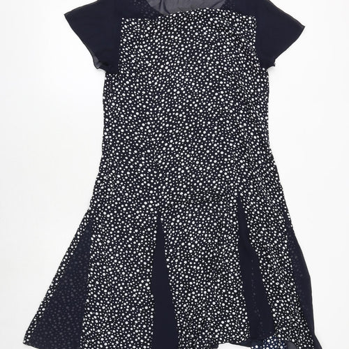 Afibel Womens Blue Polka Dot Polyester Trapeze & Swing Size 12 Round Neck Zip