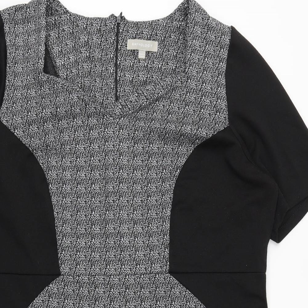 Anthology Womens Grey Geometric Polyester Shift Size 26 V-Neck Zip