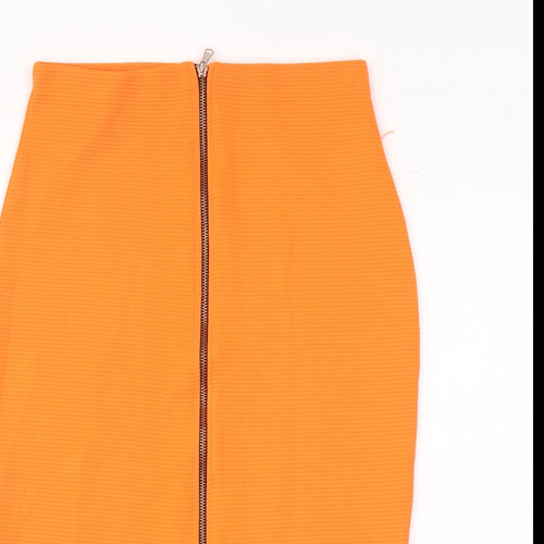 River Island Womens Orange Polyester Straight & Pencil Skirt Size 12 Zip