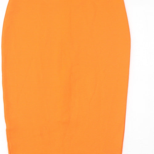 River Island Womens Orange Polyester Straight & Pencil Skirt Size 12 Zip