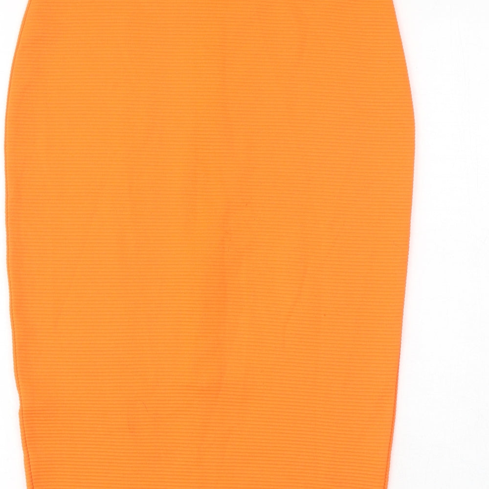 River Island Womens Orange Polyester Straight & Pencil Skirt Size 12 Zip