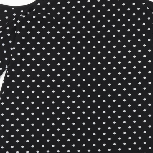 New Look Womens Black Polka Dot Polyester A-Line Size 12 Round Neck Button - Cold Shoulder